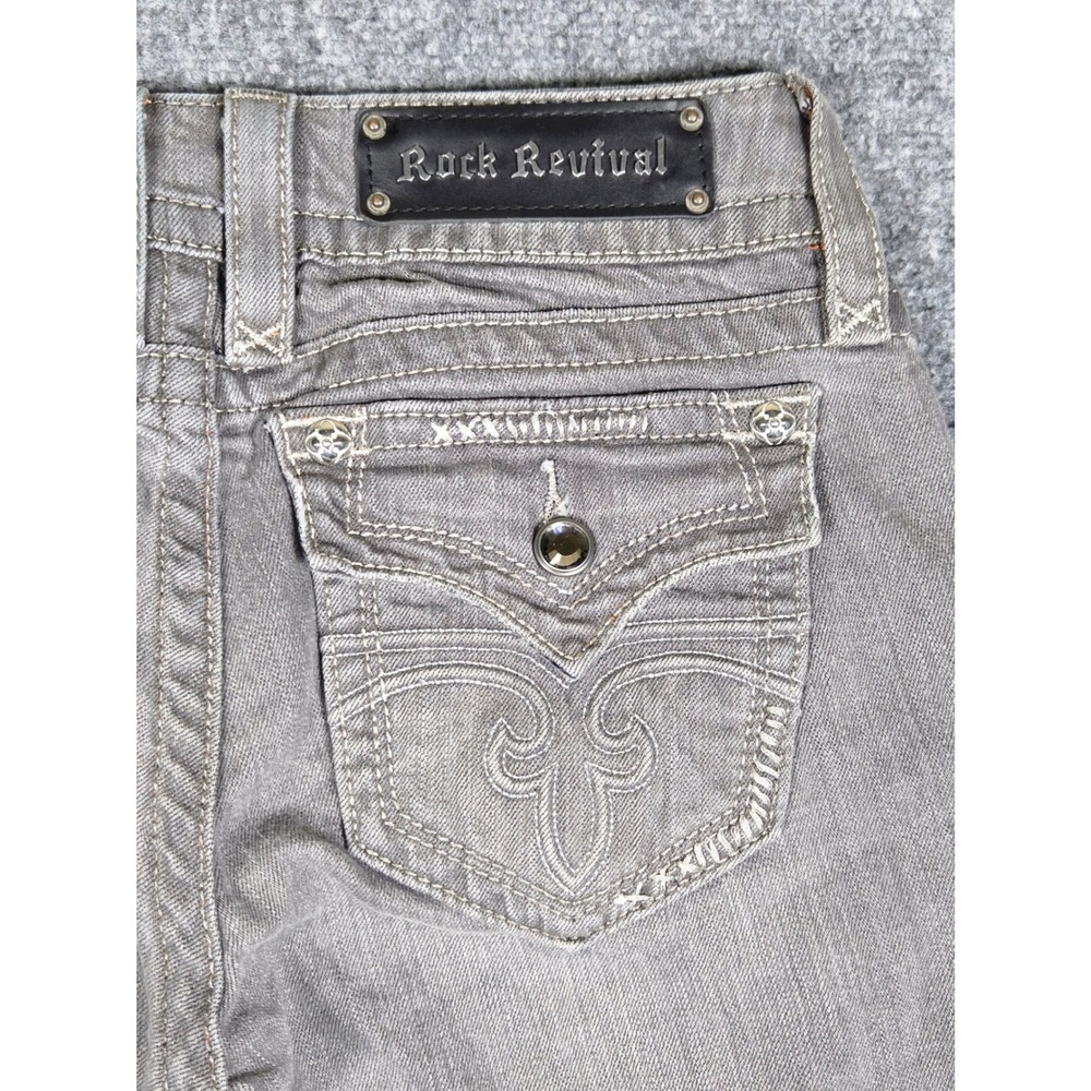 Rock Revival Skinny Jeans Womens 28 Gray Embellished Stitching Low Rise Denim - Picture 14 of 15
